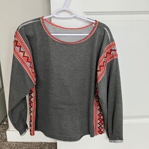 Gray Sweater with Red Embroidery